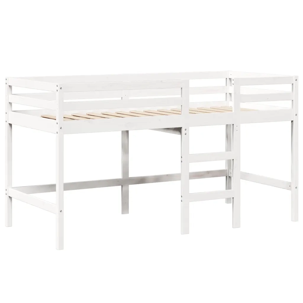 Letto Soppalco con Scala e Tetto Bianco 90x190 cm Massello Pino