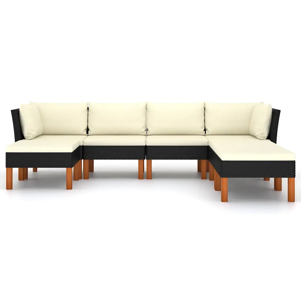 Set Divani da Giardino 7 pz | Set Salotto da Giardino con Cuscini in Polyrattan Nero