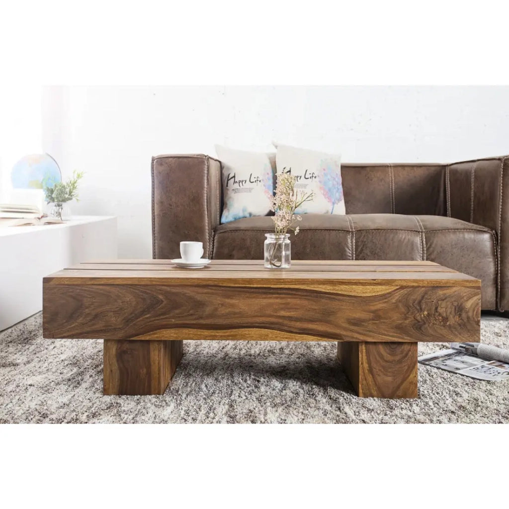 Tavolino basso TOLB 100 cm in legno massiccio di Sheesham – Tavolino basso rettangolare stile rustico
