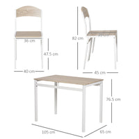 Set da Pranzo Tavolo e 4 Sedie in Metallo e MDF Bianco e Legno
