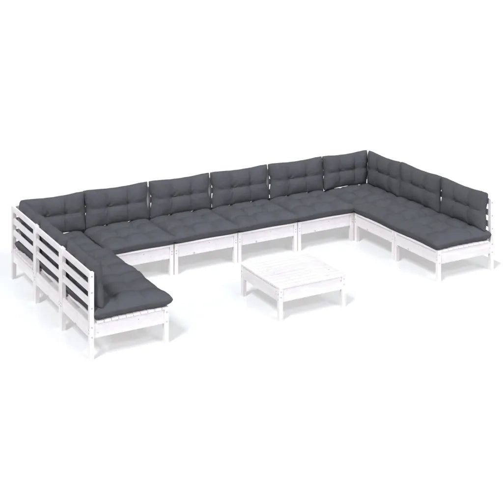 Set Divani da Giardino 11 pz con Cuscini Bianchi Legno di Pino 3097194