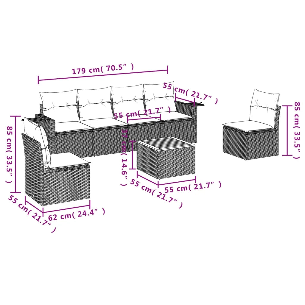 Set Divani da Giardino 7 pz con Cuscini Beige in Polyrattan 3256842