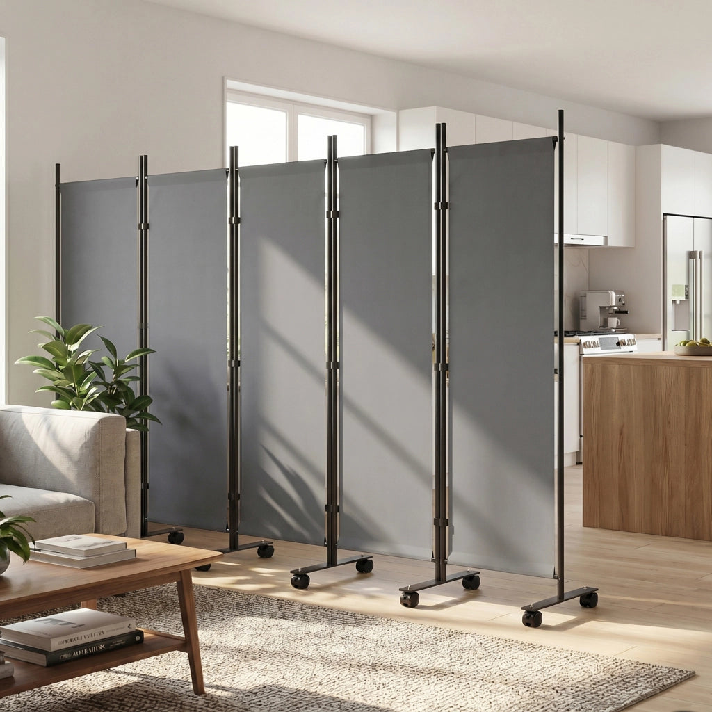 Paravent Pieghevole ¨C zephmum ¨C Grigio, Acciaio e Poliestere, 252x170 cm