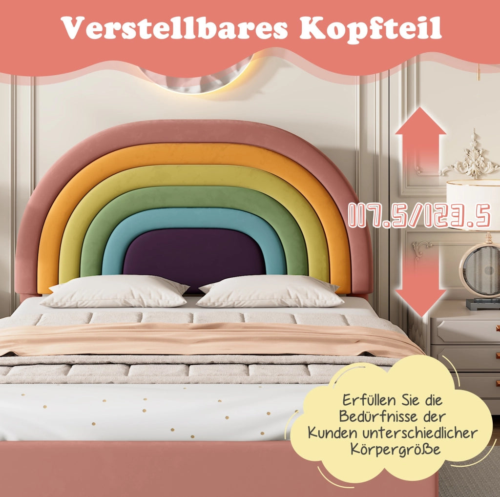 Letto imbottito rosa 140 x 200 cm in velluto con testiera regolabile