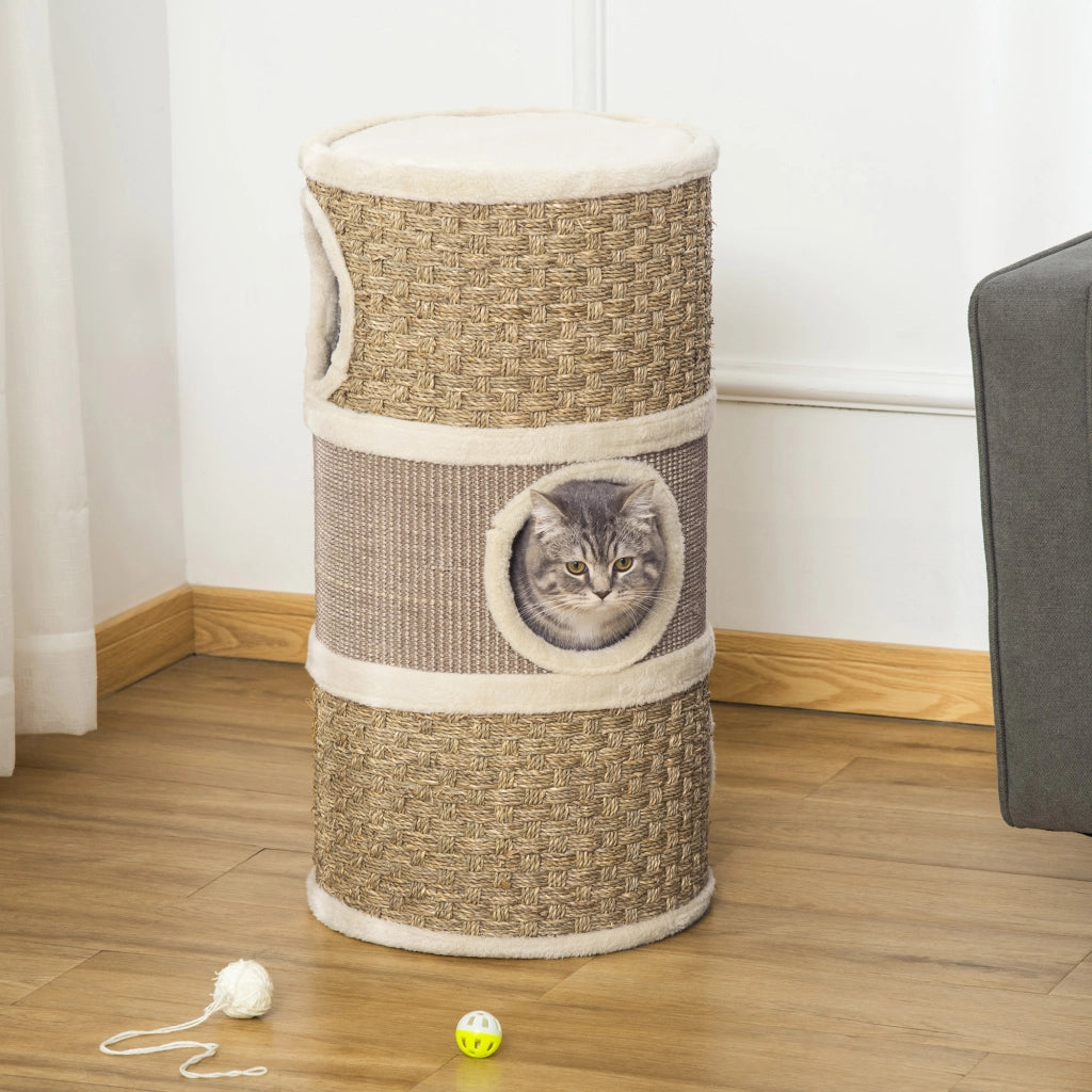 Tiragraffi per gatti con erba gatta e sisal ¨C zephmum ¨C 37.5x37.5x70 cm kaki e marrone