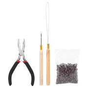 Kit di Trattamento Capelli - 2 Pezzi di Apparecchio a Treccia - 500 Anelli Micro - Materiale Plastica/Legno - Lunghezza 12 cm - Set Completo di Attrezzatura per Trattamento Capelli