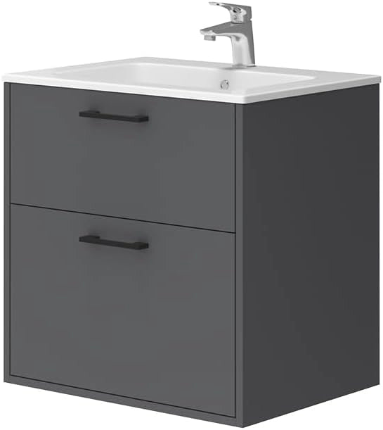 Set di mobili da bagno Lanco, Antracite/quercia dorata, 61 x 61.5 cm con lavabo, composto da mobile sottolavabo e lavabo