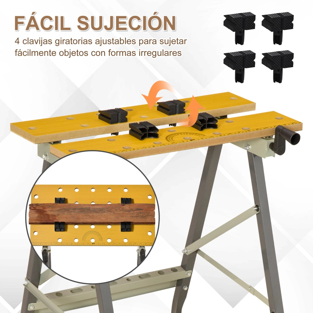 Tavolo Pieghevole da Lavoro ¨C zephmum ¨C Legno Naturale e Grigio 62,5x60,5x78,5 cm