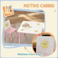 Set Arredo Cameretta con Tavolo e 2 Sedie per Bambini da 3-8 Anni con Fantasia a Stelle, Rosa