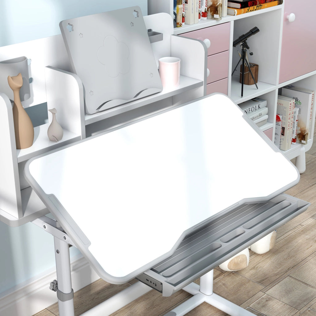 Scrivania Bambini Regolabile con Piano Inclinabile, Cassetto e Scaffale ¨C Zephmum ¨C Grigio