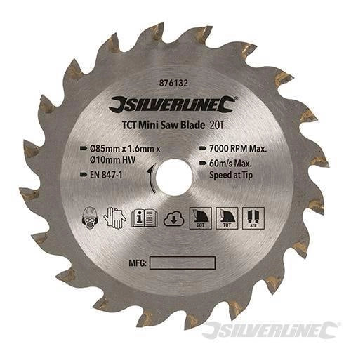 Lama in TCT con punte al carburo di tungsteno per sega mini foro 10 denti 20 Silverline 85mm