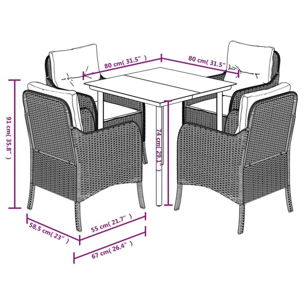 Set da Pranzo da Giardino 5 pz con Cuscini Beige in Polyrattan