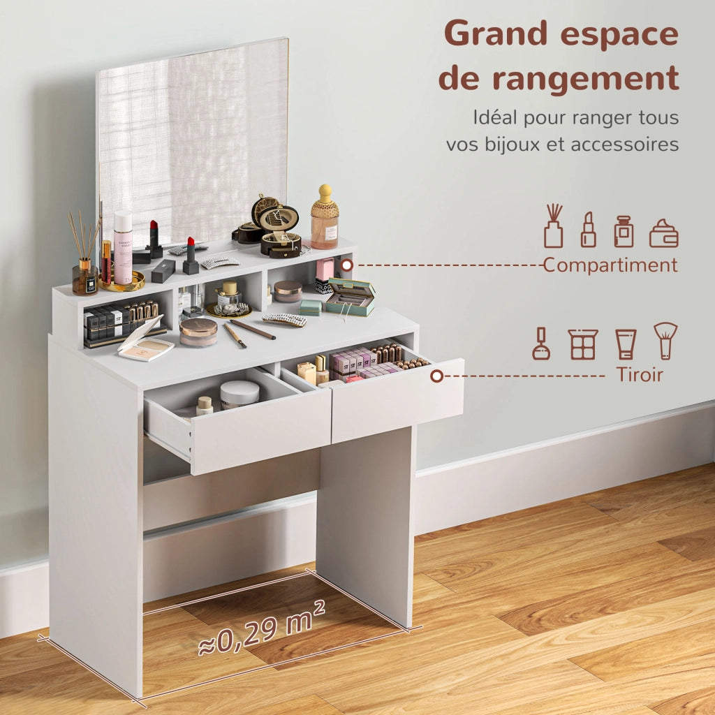 Tavolo trucco con specchio e 2 cassetti ¨C zephmum ¨C bianco 75x38x135