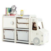 Organizer per giocattoli con scatole 2 livelli per bambini-Scaffale multilivello in HDPE a forma di camion Beige