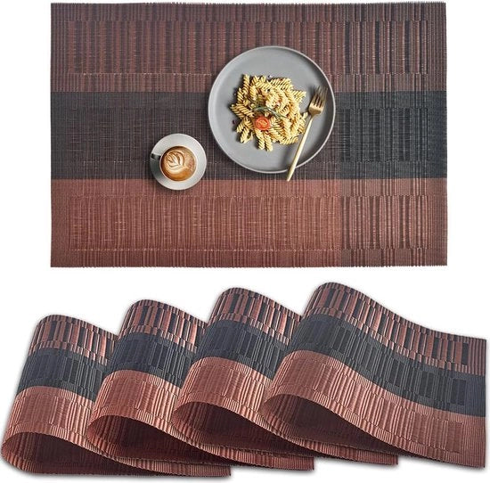 Set di tovaglie per tavola a righe rosse Bordeaux, 4 pezzi, tovaglie per tavola lavabili, placemats asciugabili, adatto per la decorazione di tavoli da cucina e da pranzo, per uso interno ed esterno.