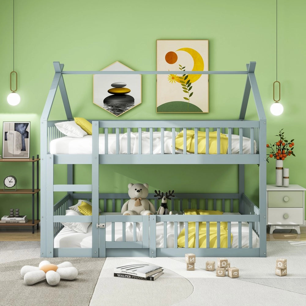 Letto a soppalco per bambini ¨C Minimal ¨C grigio 140x200 in pino massello con scala