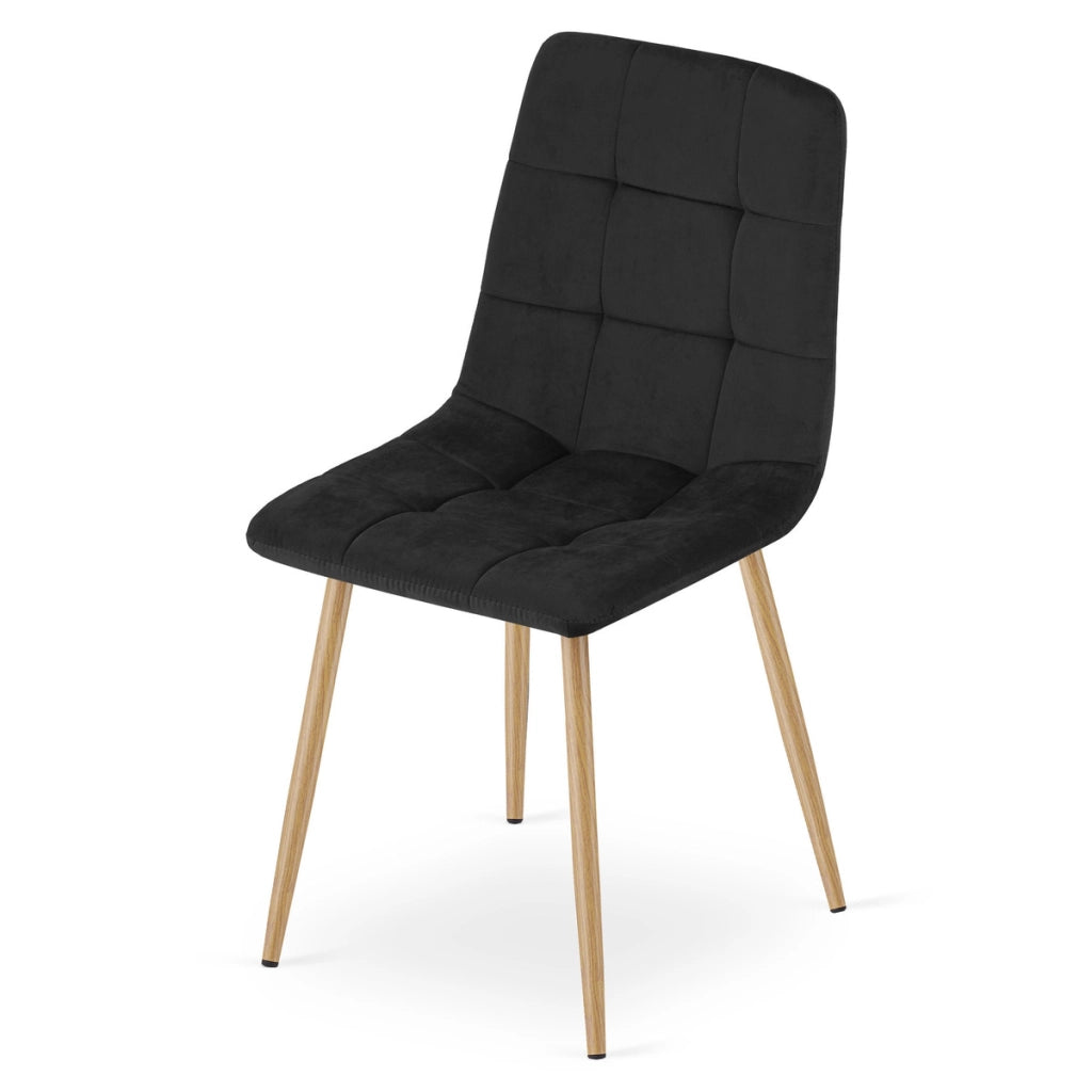 Set di 4 Sedie Kara in Velluto Nero con Gambe Effetto Legno