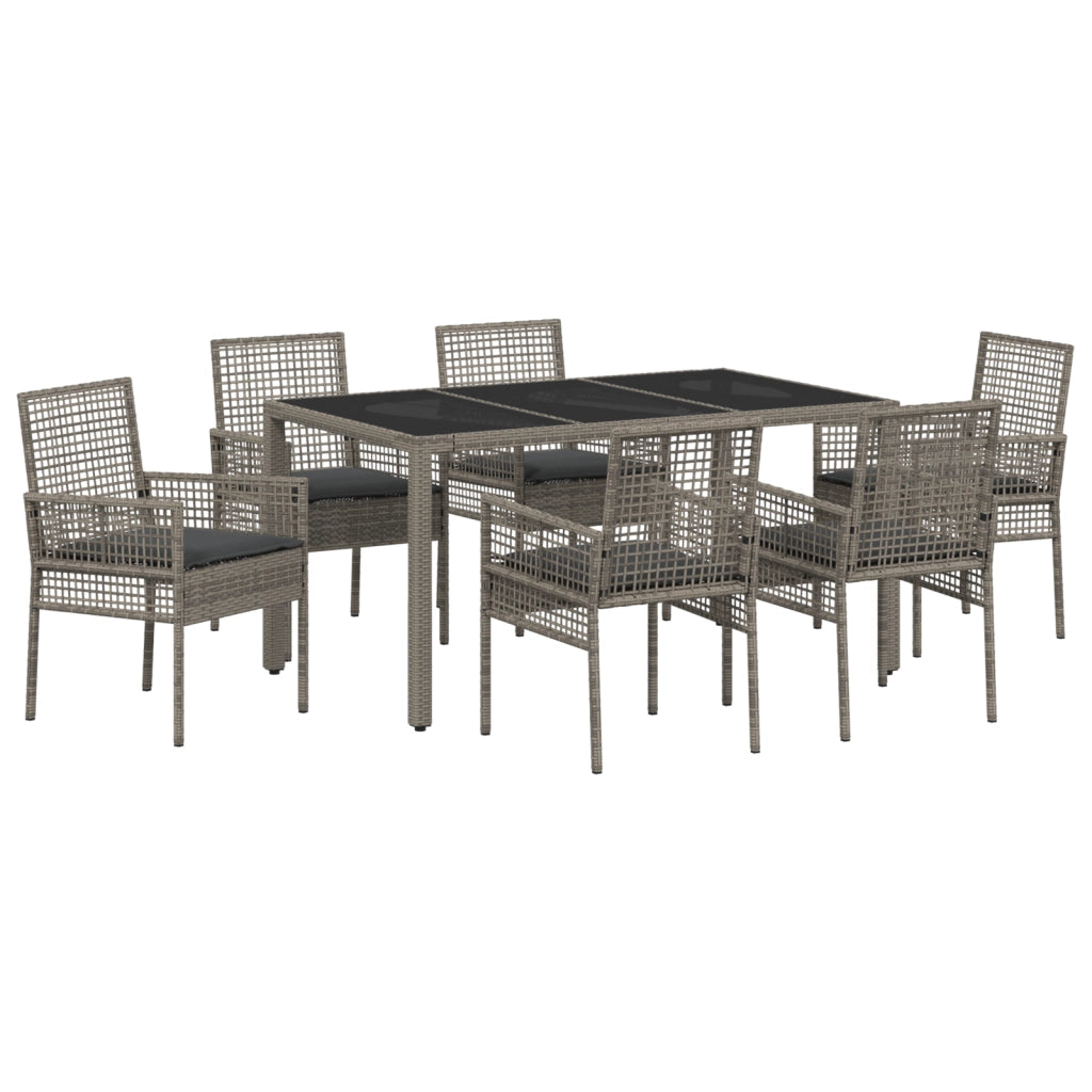 Set da pranzo da giardino 7 pezzi con cuscini Grigio Polyrattan