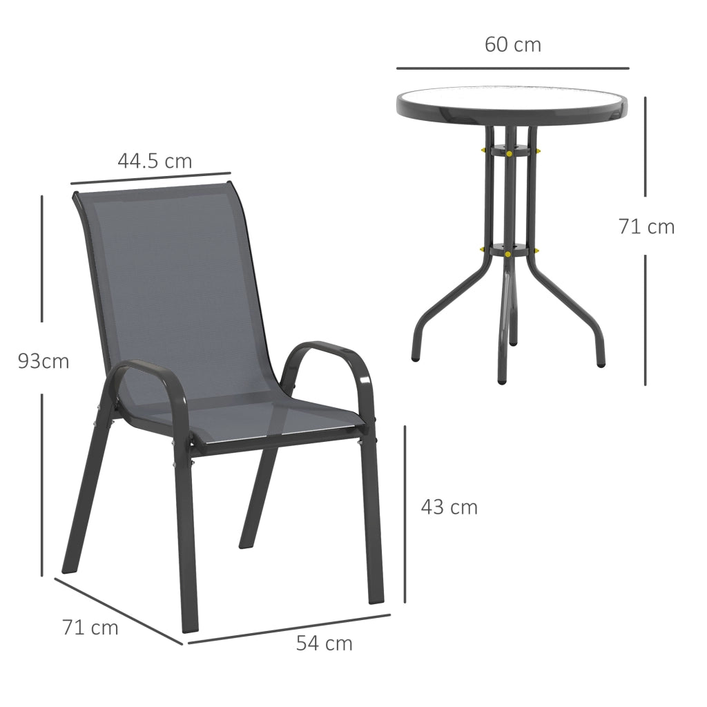 Set 3 Pezzi da Giardino 2 Sedie da Giardino 54x71x93 cm e Tavolino Rotondo Ø60x71 cm in Acciaio Grigio Scuro