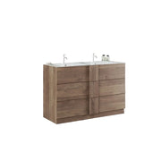 Mobile da bagno con due lavandini e 3 cassetti, collezione FRASSI. Colore rovere chiaro.