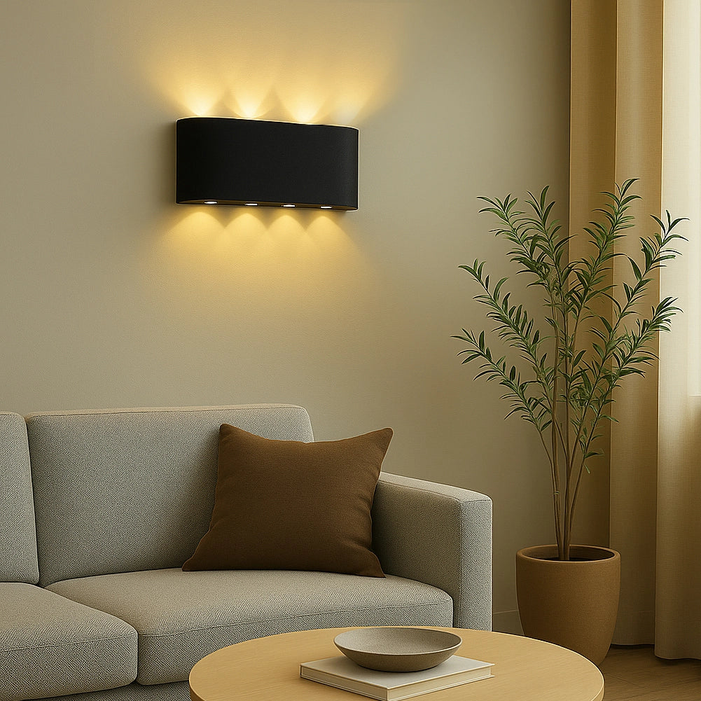 Applique da Muro LED 8 Luci Bianco Caldo Esterno Interno Alluminio 22x8x4 cm Nero