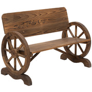Panchina da giardino a 2 posti in legno massello con design a ruota di carro panchina rustica marrone