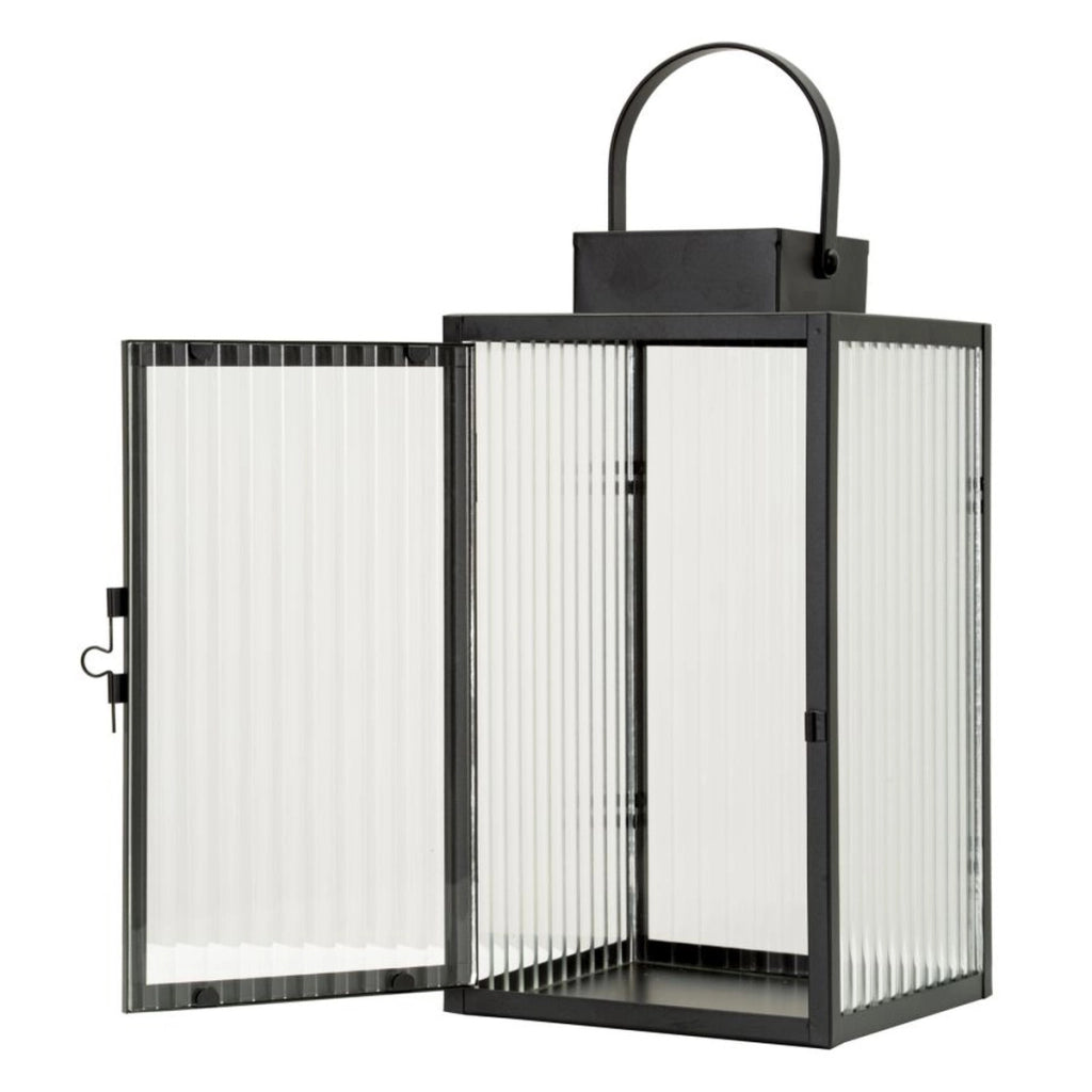 Lanterna Simply in metallo nero e vetro temperato zigrinato