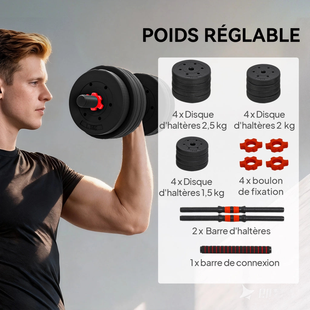 Kit manubri regolabili 2 in 1 ¨C zephmum ¨C 25 kg, 2 pezzi, HDPE Nero Rosso