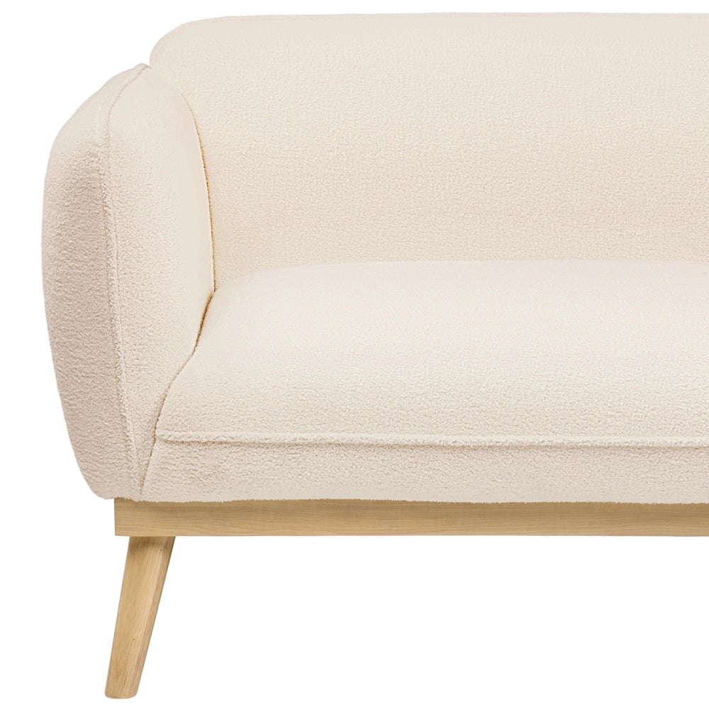 Set da salotto in stile scandinavo con divani a 2 e 3 posti, gambe affusolate in legno e rivestimento in bouclé beige chiaro