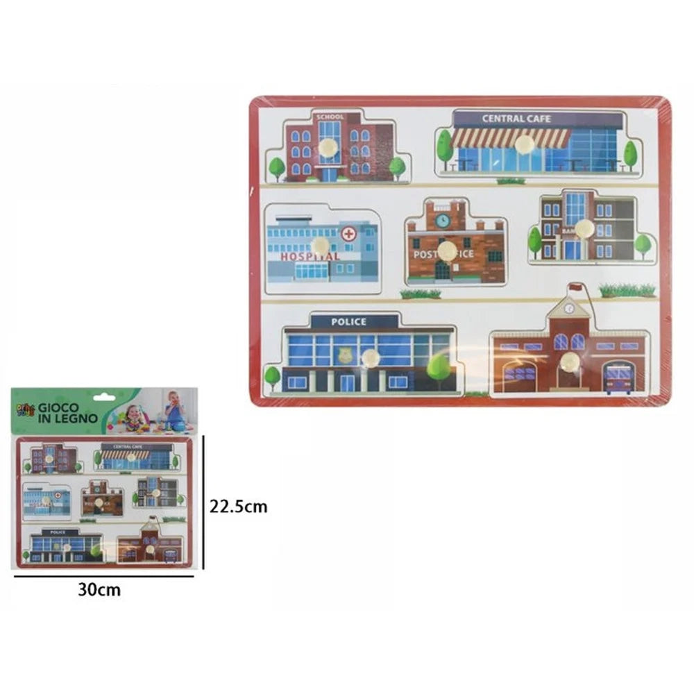 Trade Shop - Puzzle A Incastro Tema Edilizia Gioco Educativo In Legno Per Bambini Con Pomelli 07532 -
