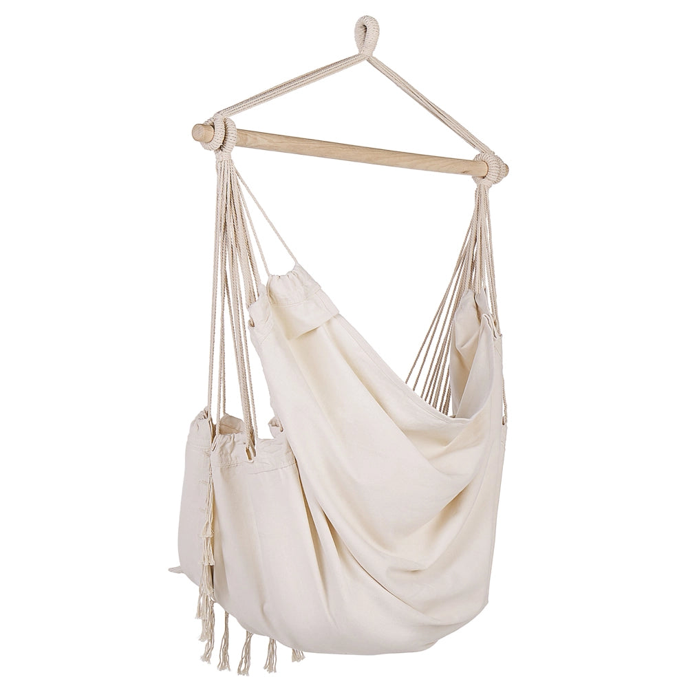 Sedia a dondolo sospesa in cotone beige e poliestere altalena per interni ed esterni in stile boho