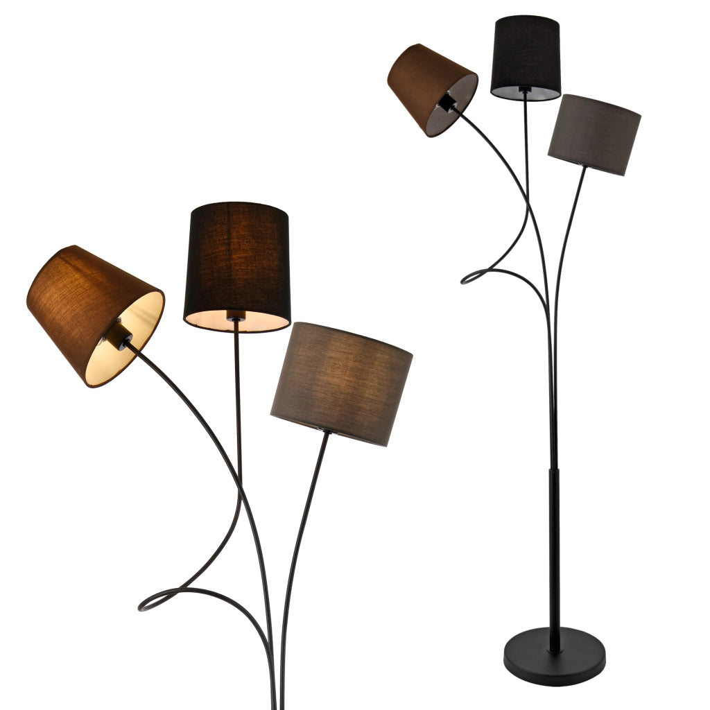 Lampada da Terra Treviso a 3 Paralumi Conici con Telaio in Metallo - Nero/Marrone/Grigio lux.pro