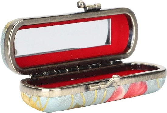 Cassa per labbra portatile con tessuto ricamo e specchio.