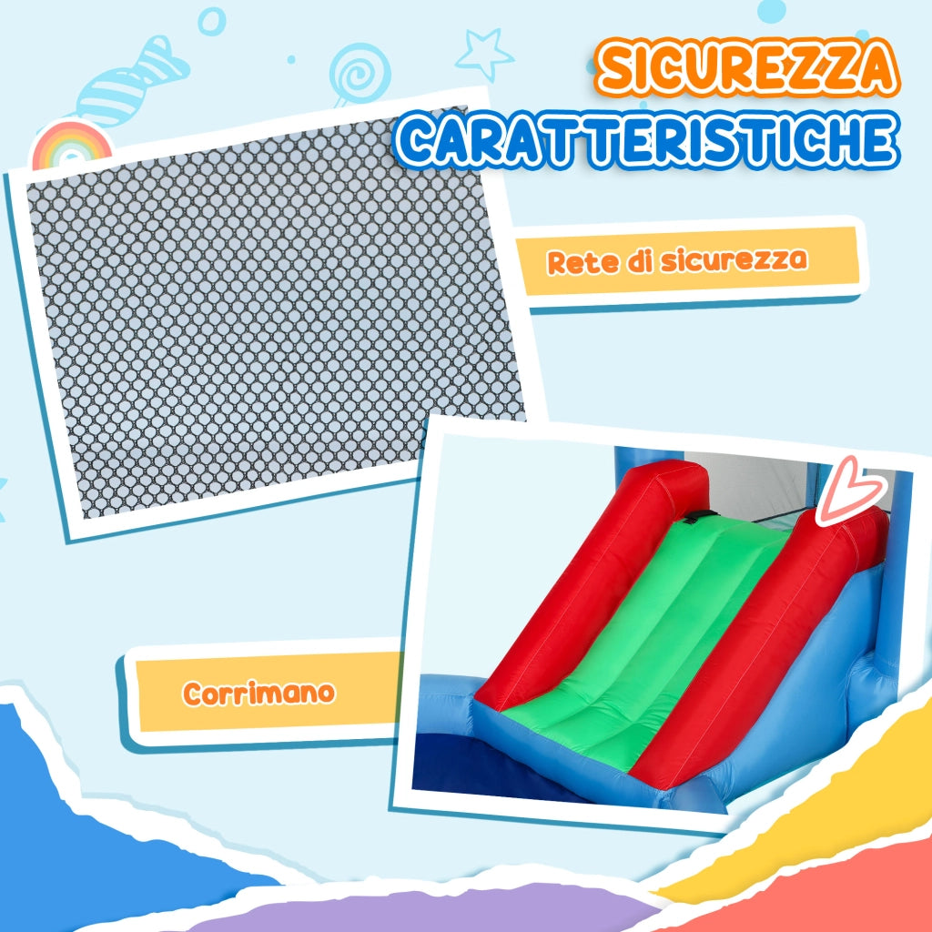 Castello Gonfiabile Trampolino 4 in 1, Scivolo, 415x205x190cm, Multicolore