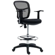 Sedia Girevole con Anello Poggiapiedi e Schienale Ricurvo, in Poliestere, Schiuma e Plastica, 55x58x94 cm, Nero