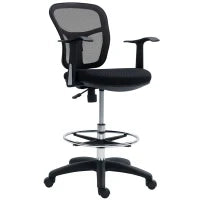 Sedia Girevole con Anello Poggiapiedi e Schienale Ricurvo, in Poliestere, Schiuma e Plastica, 55x58x94 cm, Nero