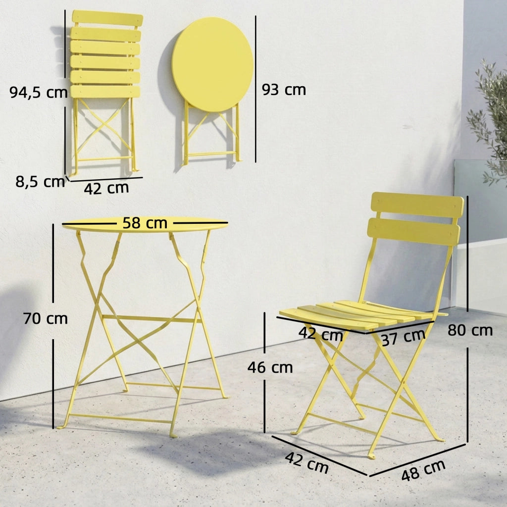 Set Giardino Tavolo e Sedie Pieghevoli ¨C zephmum ¨C Giallo, Legno, 3 Pezzi