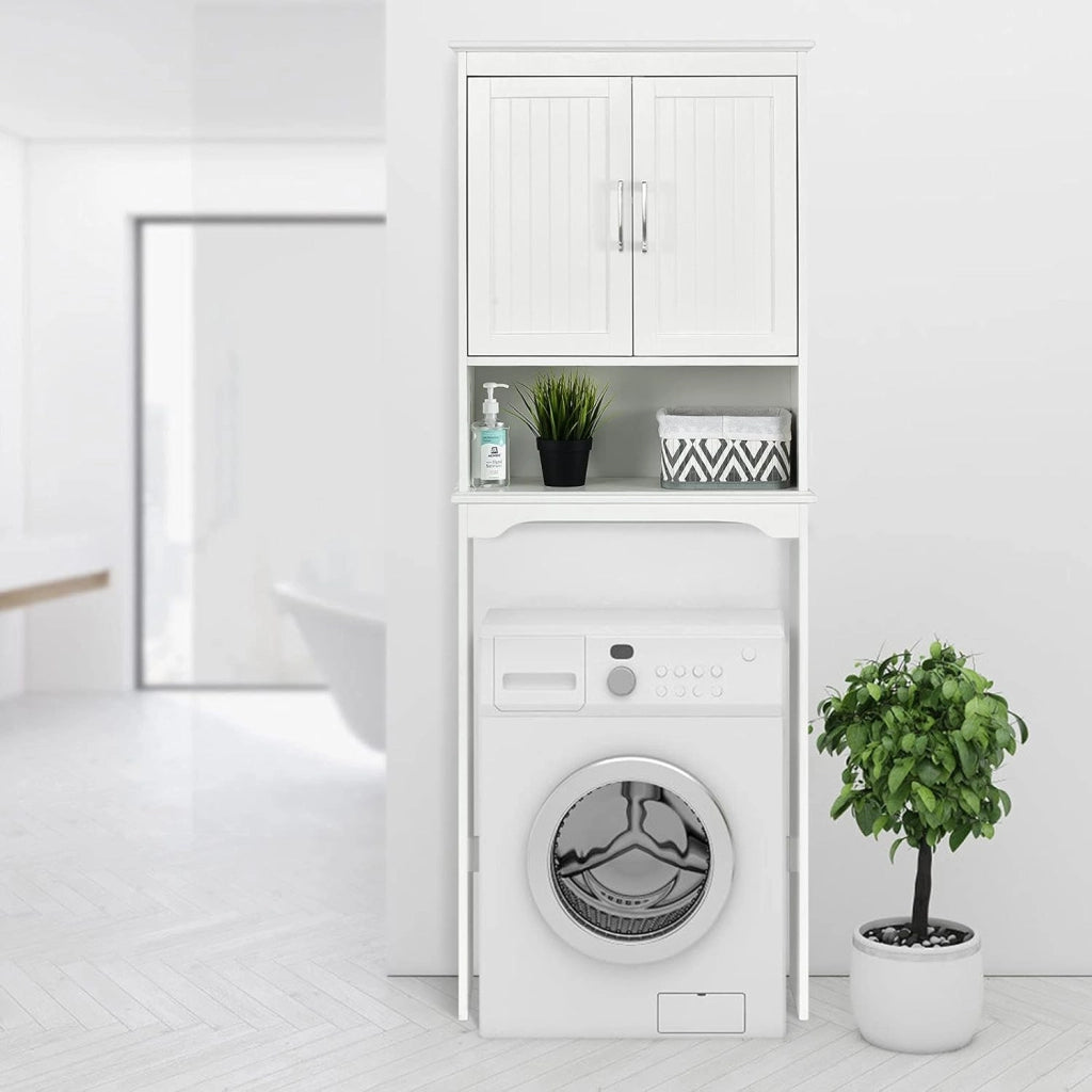 Armadietto portaoggetti sopra la toilette, organizzatore per il bagno con 2 ante, ripiani regolabili e ripiano aperto, scaffale indipendente