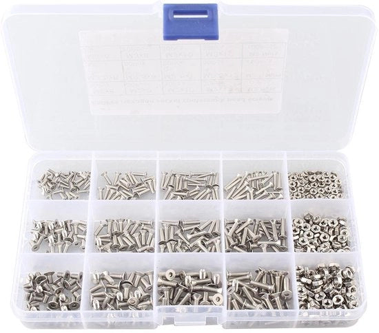 Set di Viti a 6 Facce 660 Pezzi - Viti a 6 Facce con Testa Piana - Viti Invasate - Viti in Acciaio Inossidabile - Set Completo di Viti - Inclusa Scatola di Riposo - Viti per Macchina