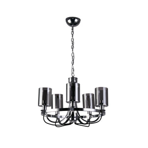 Lampadario Contemporaneo Catalina Acciaio Cromo Vetro Fumè 5 Luci E14