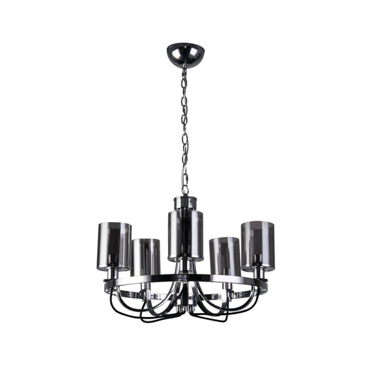 Lampadario Contemporaneo Catalina Acciaio Cromo Vetro Fumè 5 Luci E14