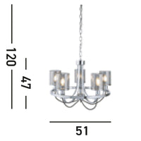 Lampadario Contemporaneo Catalina Acciaio Cromo Vetro Fumè 5 Luci E14