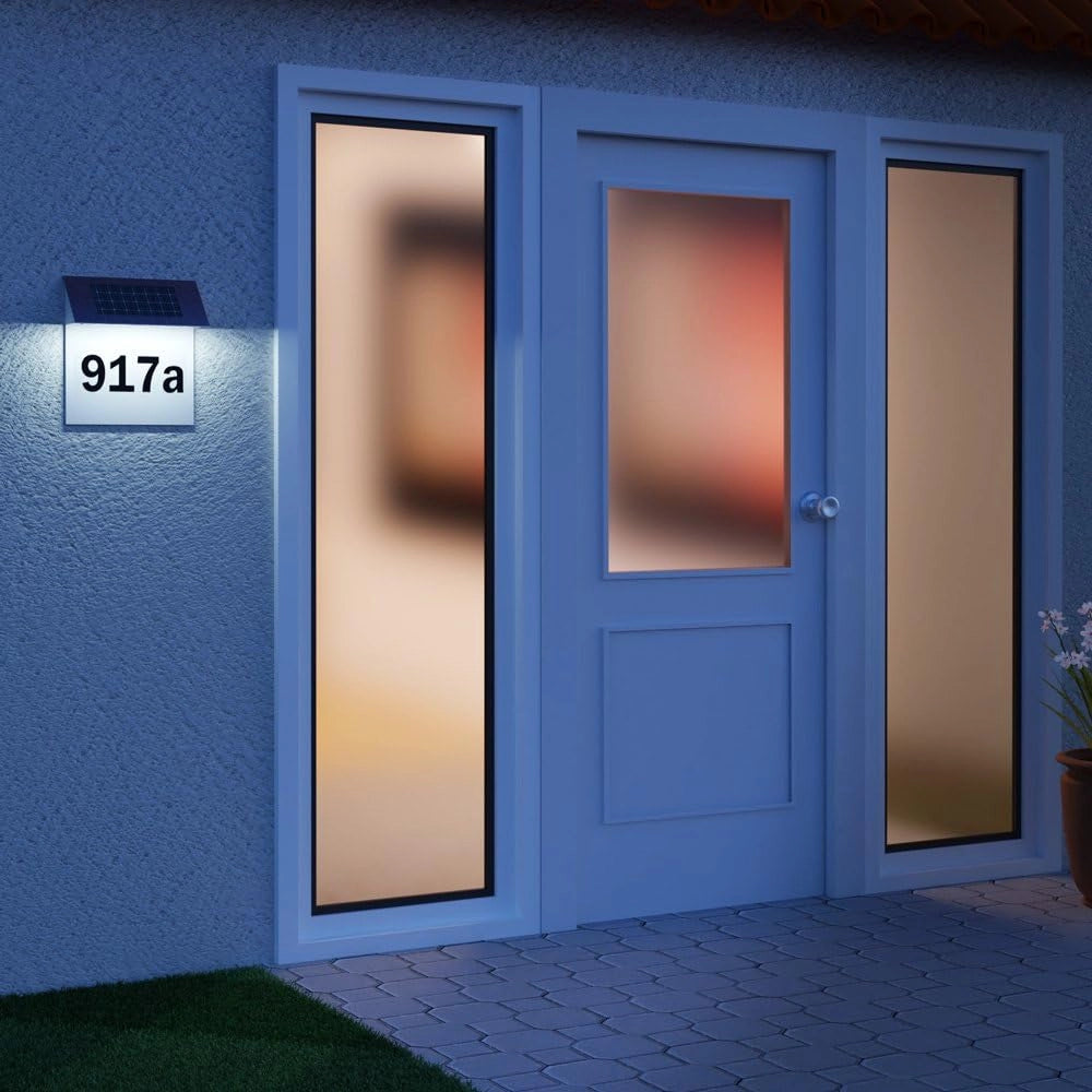 Deuba Numero Civico Solare Illuminato 4 LED Acciaio Inox Led Sensore Crepuscolare Numeri Casa
