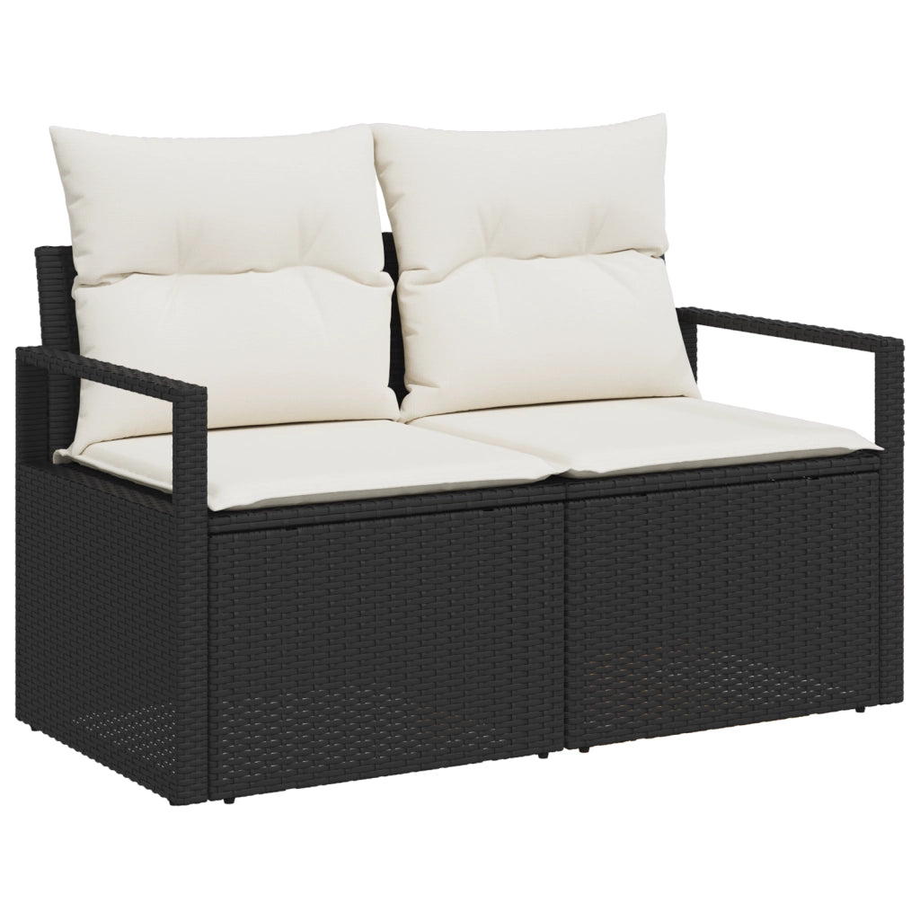 Set Divano da Giardino 6 Pezzi con Cuscini Nero Rattan Sintetico Acacia