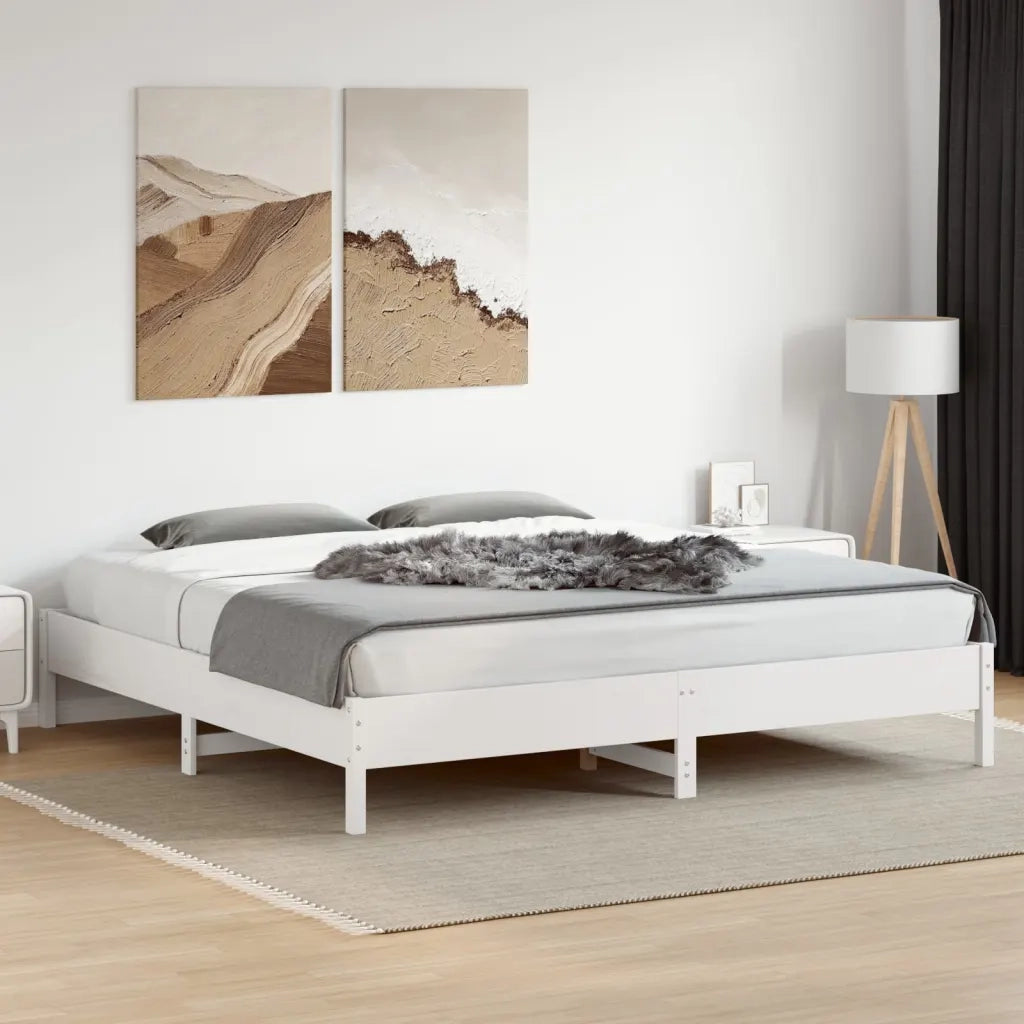 Giroletto senza Materasso-Struttura Letto Bianco 200x200 cm Legno Massello Pino 150714