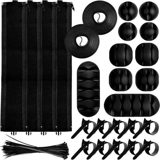Set di gestione cavi per scrivania - Cinture per cavi in nylon - Supporti per cavi - Cavi in rilievo - 100 pezzi di cinture per cavi - 10 pezzi di supporti regolabili - 10 pezzi - 4 pezzi - 2 rotoli.