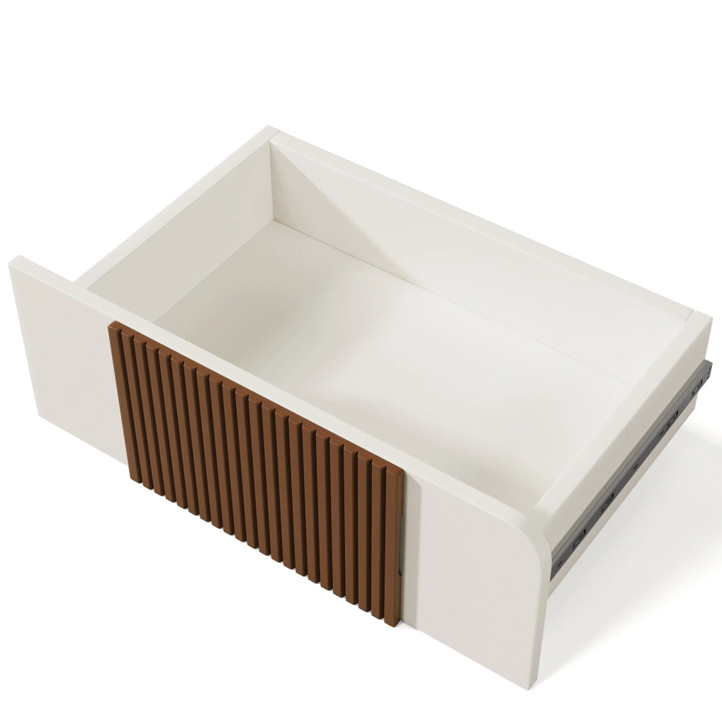 ???ò a 6 cassetti con design curvo; bianco; 121x41x71 cm in MDF e legno massiccio