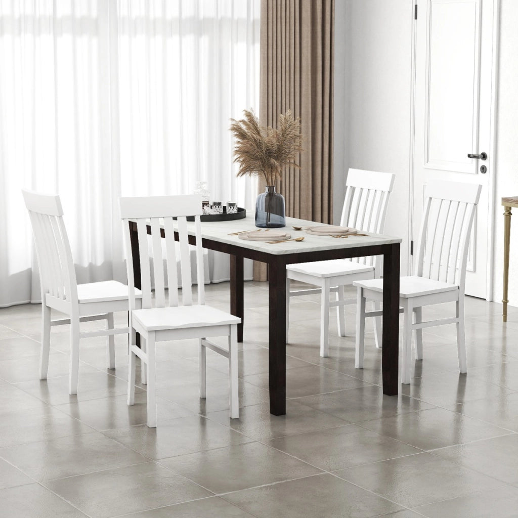 Sedie da pranzo senza braccioli con schienali alti a doghe, Sedie da sala da pranzo per soggiorno Bianco-Sedie da pranzo