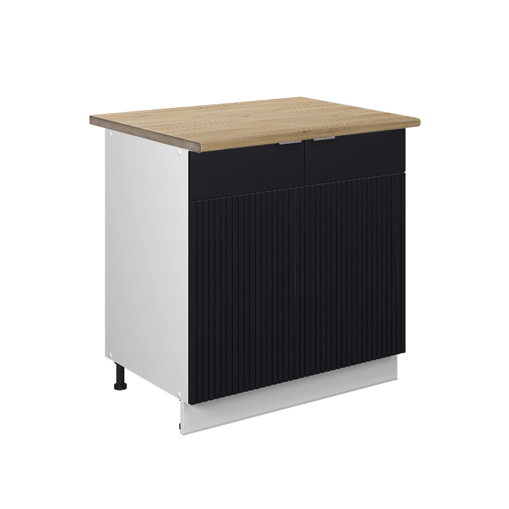 Mobile lavello cucina Fame-Line Nero rigato/Bianco 80 cm con ripiano, PL Rovere Vicco
