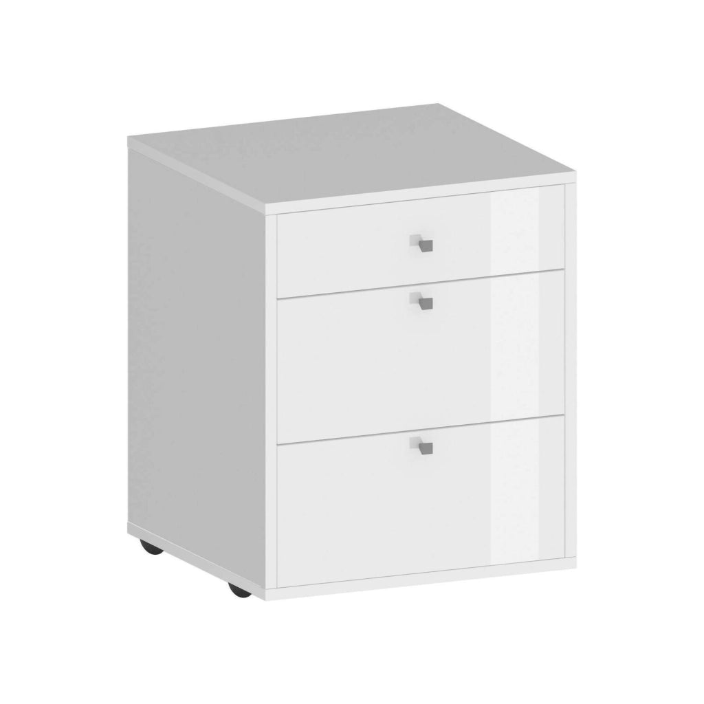 Cassettiera Asgabat, Cassettiera camera da letto , Settimino con 3 cassetti, 47x45h61 cm, Bianco
